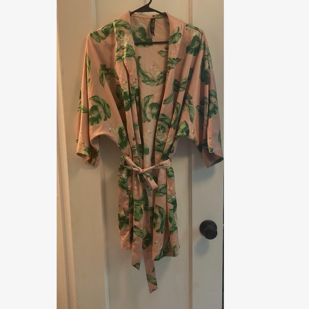 Satin flamingo robe
